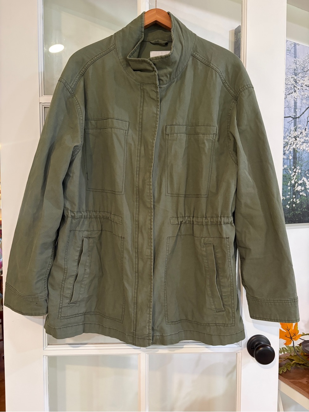 Old Navy Women’s Olive Green Utility Jacket Cinched Waist Military Style